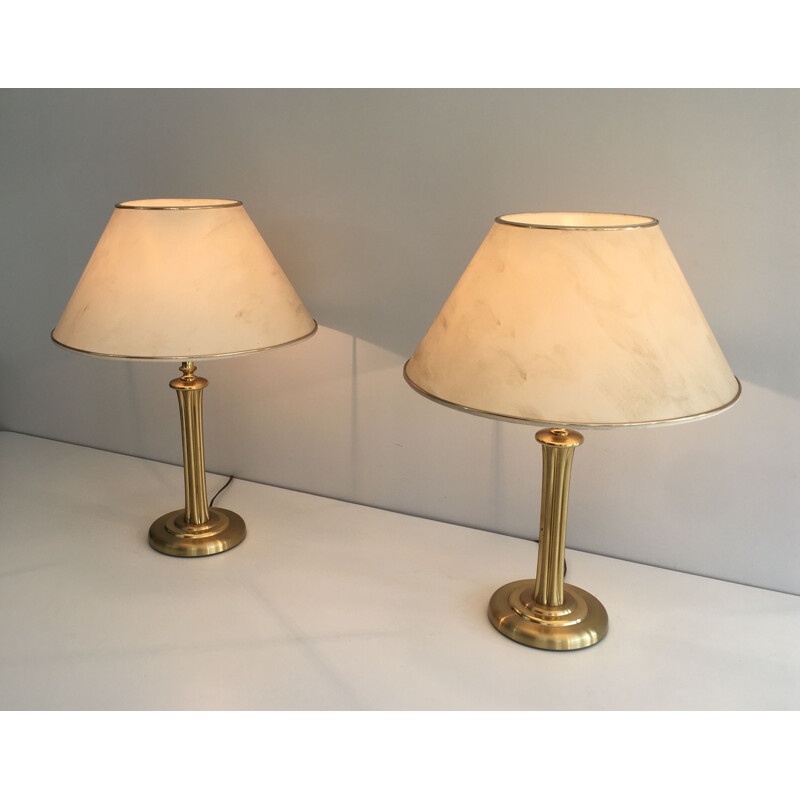 Pair of  Vintage Golden Brass Lamps 1970