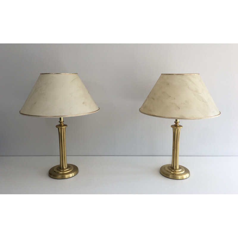Paire de Lampes vintage en Laiton Dorées 1970