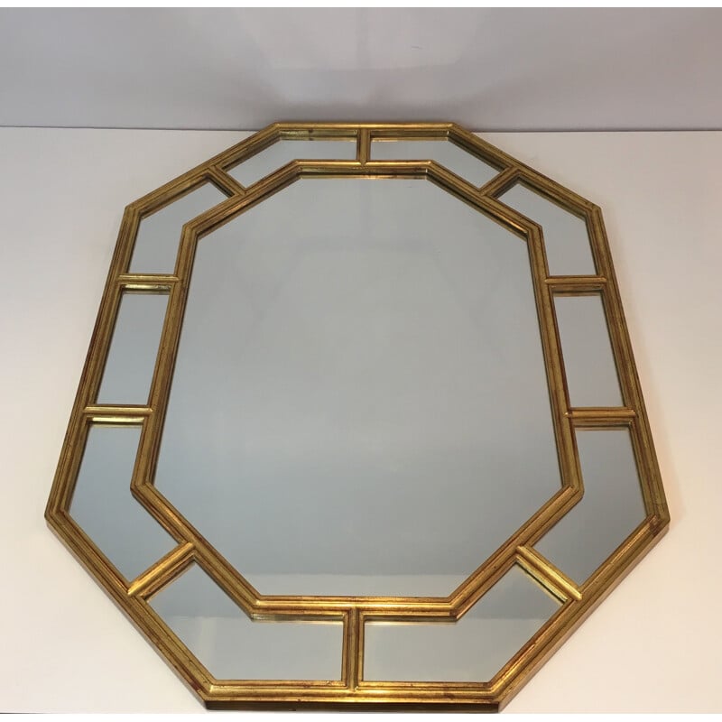 Espejo octogonal vintage en resina dorada, 1970