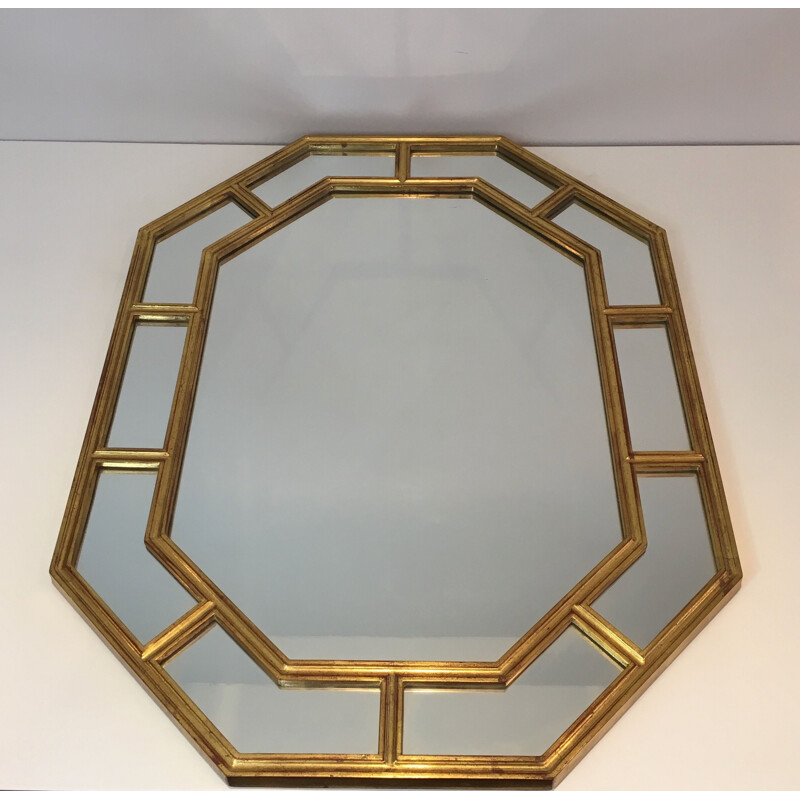 Vintage octagonal mirror in gold resin, 1970