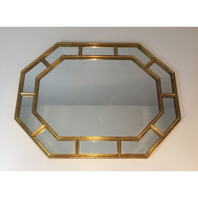 Vintage octagonal mirror in gold resin, 1970