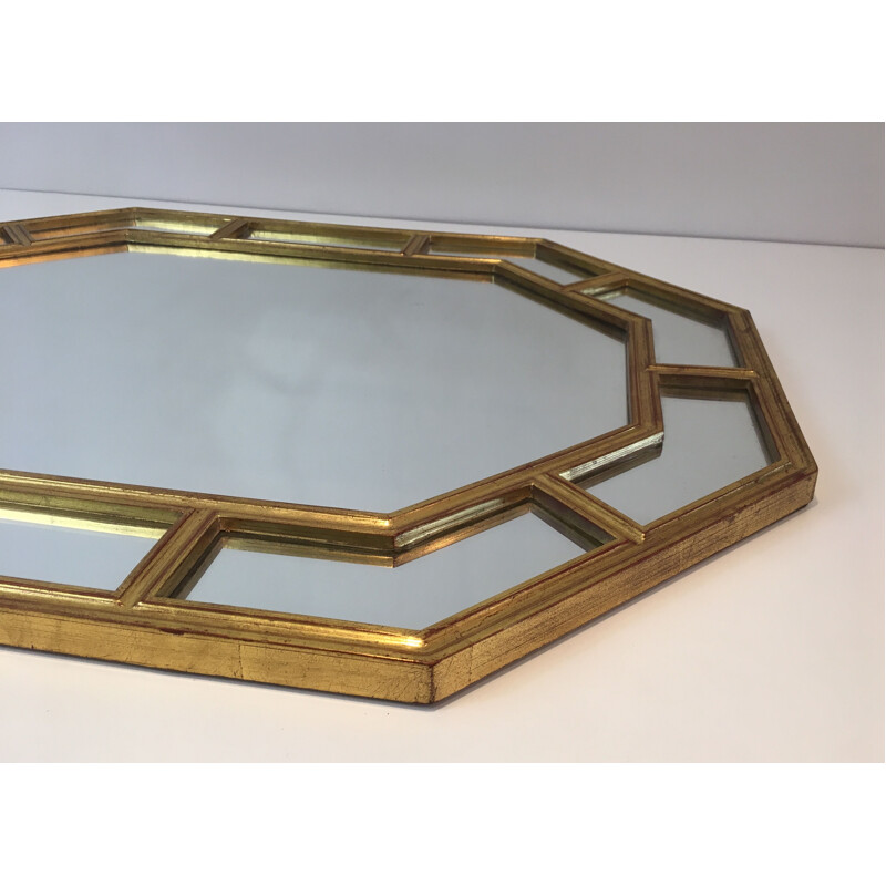 Vintage octagonal mirror in gold resin, 1970