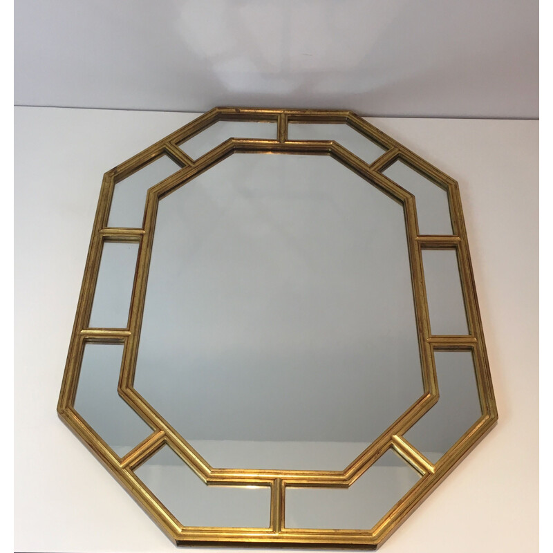 Vintage octagonal mirror in gold resin, 1970