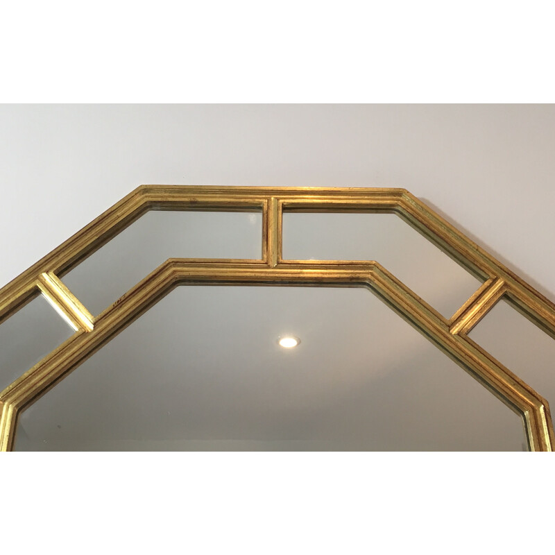 Vintage octagonal mirror in gold resin, 1970