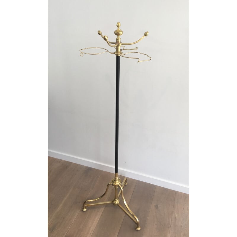 Vintage brass and black lacquered metal coat and hat rack, 1900