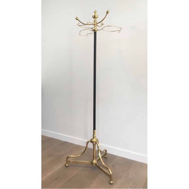 Vintage brass and black lacquered metal coat and hat rack, 1900