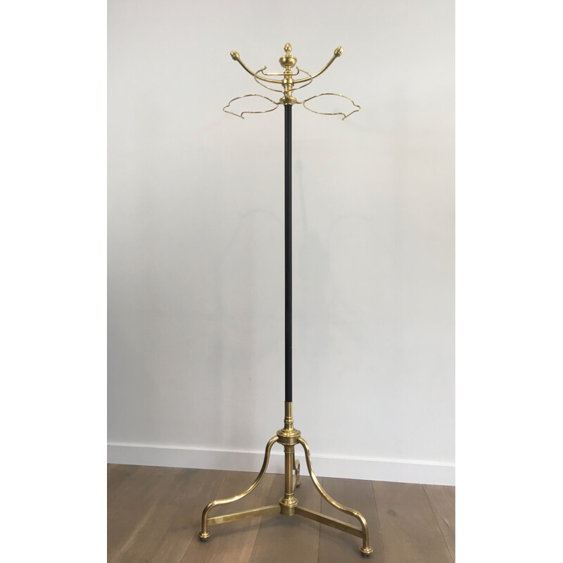 Vintage brass and black lacquered metal coat and hat rack, 1900