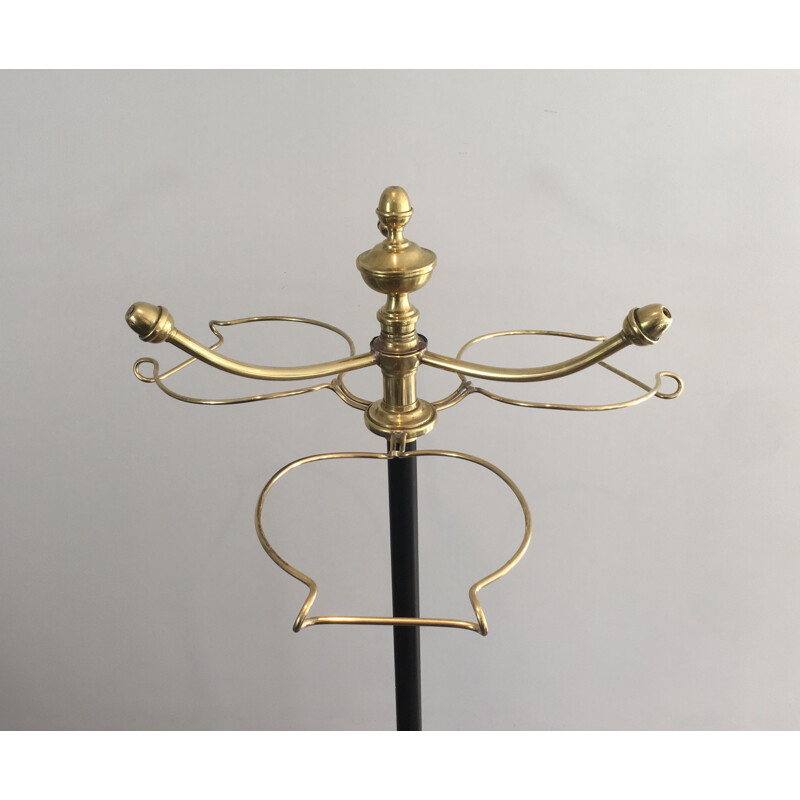 Vintage brass and black lacquered metal coat and hat rack, 1900