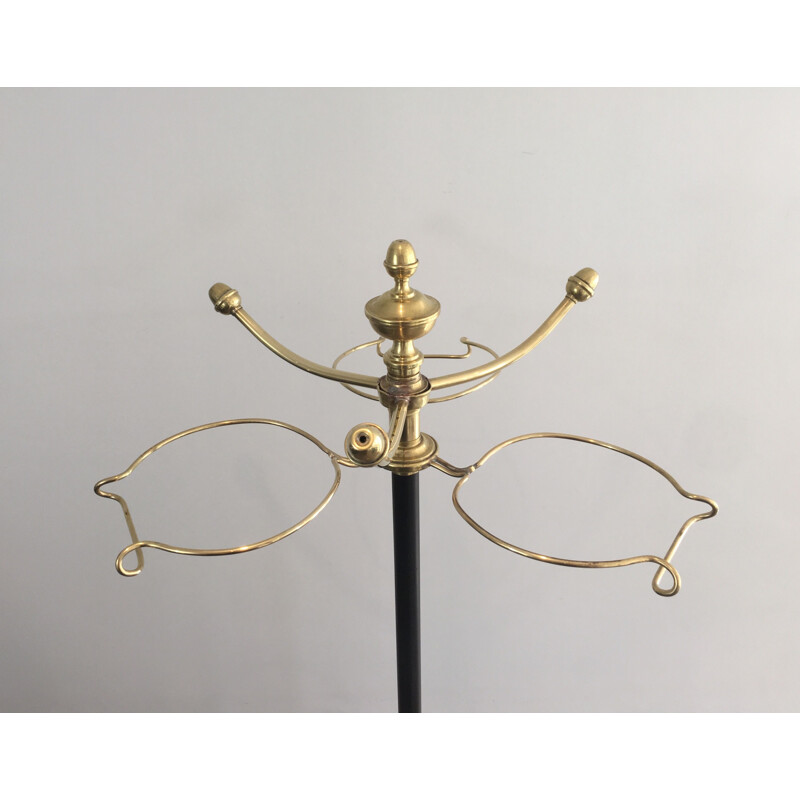 Vintage brass and black lacquered metal coat and hat rack, 1900