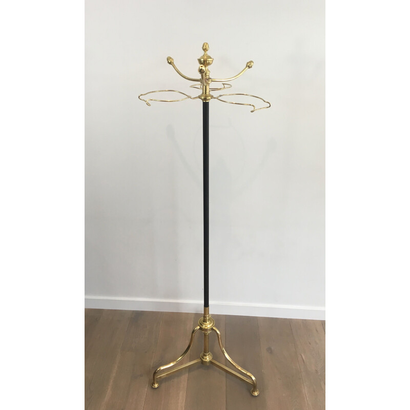 Vintage brass and black lacquered metal coat and hat rack, 1900