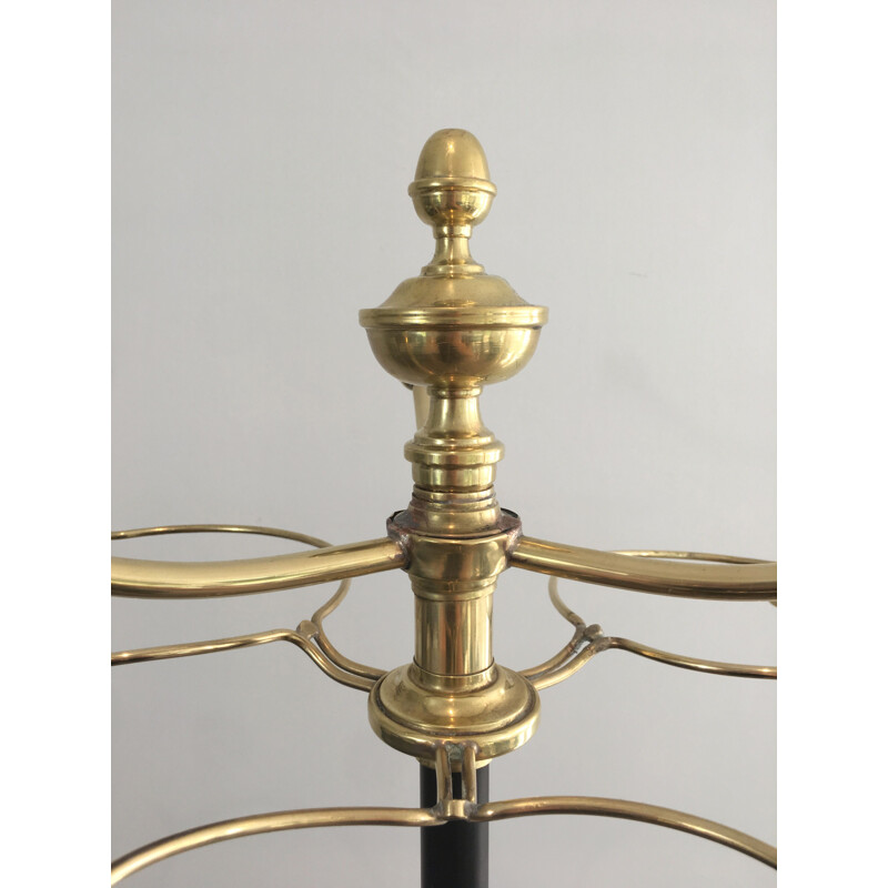 Vintage brass and black lacquered metal coat and hat rack, 1900