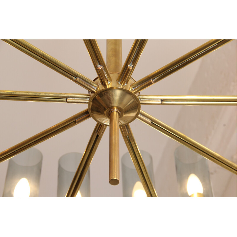 Large Scandinavian chandelier in brass and glass, Hans- Agne JAKOBSSON - 1960s