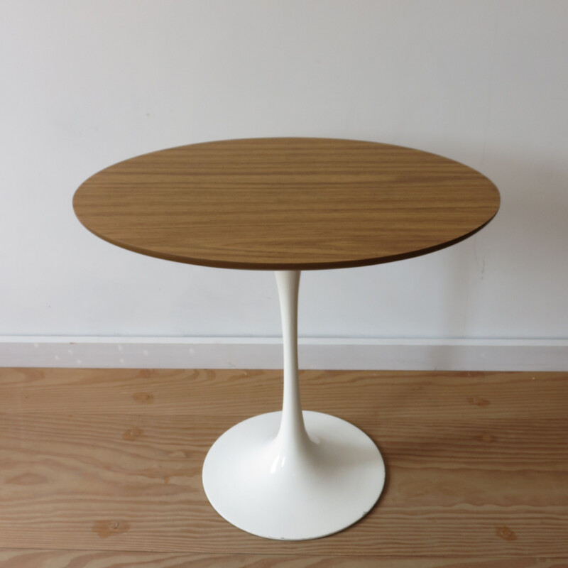 Vintage Oval Tulip Side Table With Wooden Teak Top  by Maurice Burke for Arkana 1960s