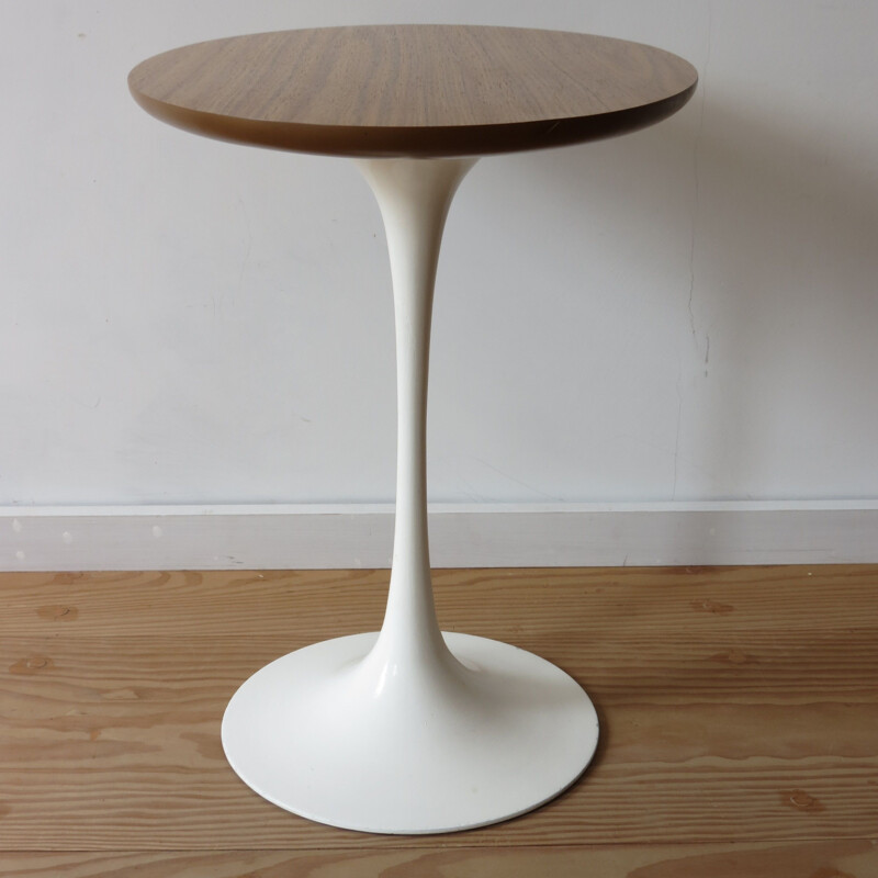 Vintage Oval Tulip Side Table With Wooden Teak Top  by Maurice Burke for Arkana 1960s