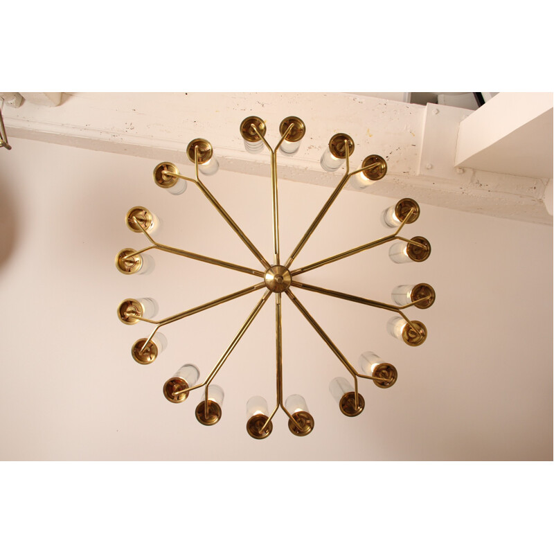 Large Scandinavian chandelier in brass and glass, Hans- Agne JAKOBSSON - 1960s