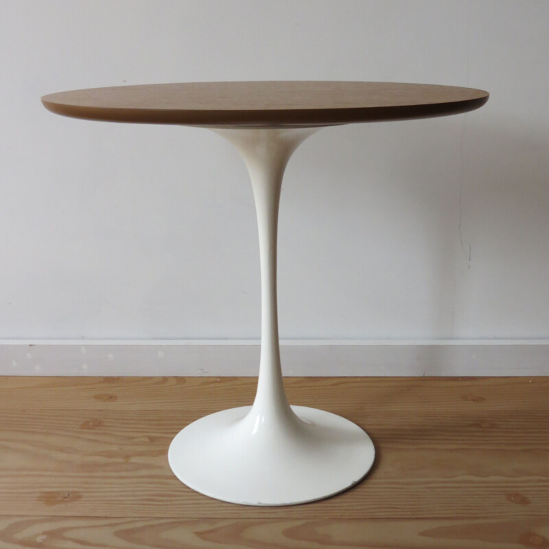 Vintage Oval Tulip Side Table With Wooden Teak Top  by Maurice Burke for Arkana 1960s