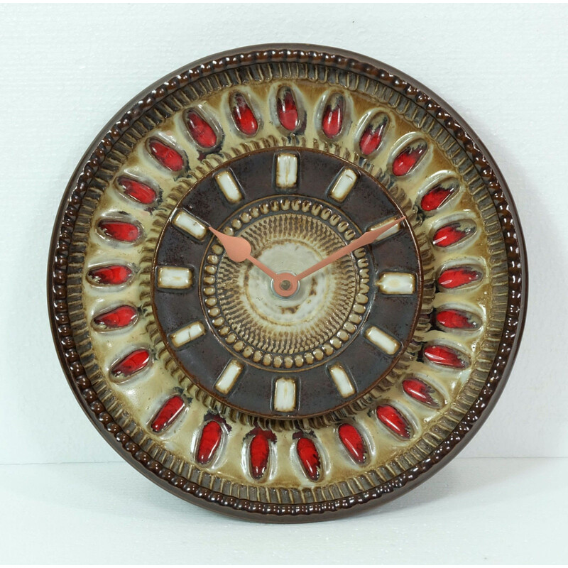 Wall clock in brown red ceramic - 1970s