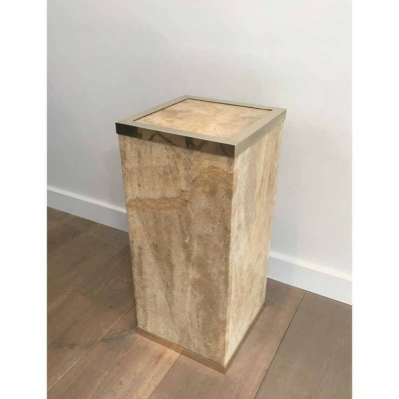 Vintage column Travertine and Brass 1970