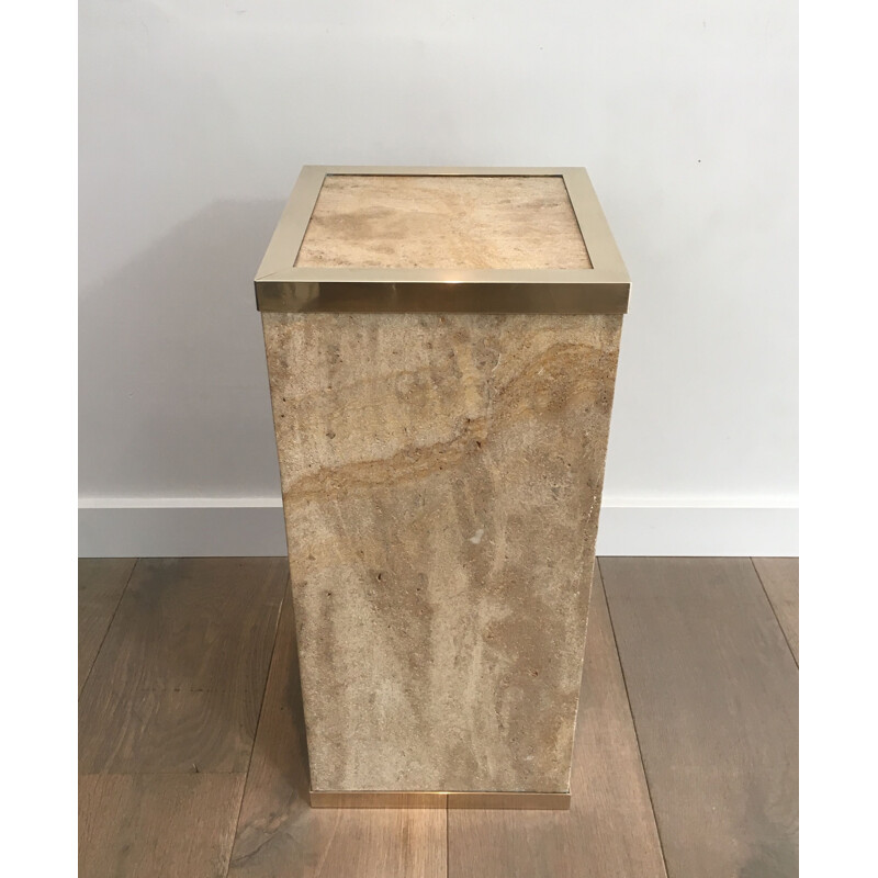 Vintage column Travertine and Brass 1970