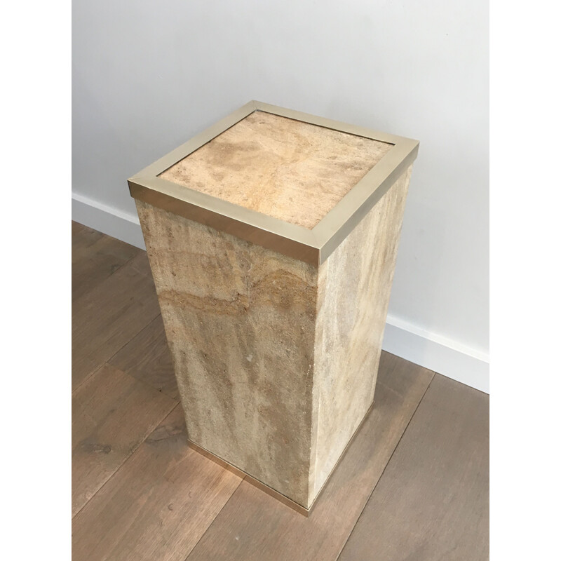 Vintage column Travertine and Brass 1970