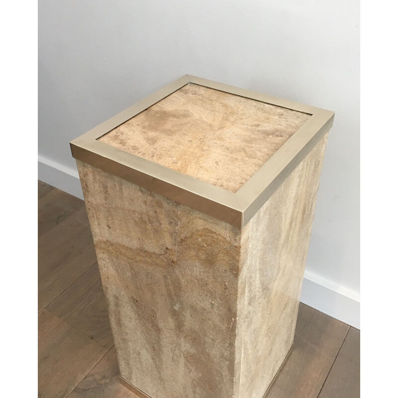 Vintage column Travertine and Brass 1970