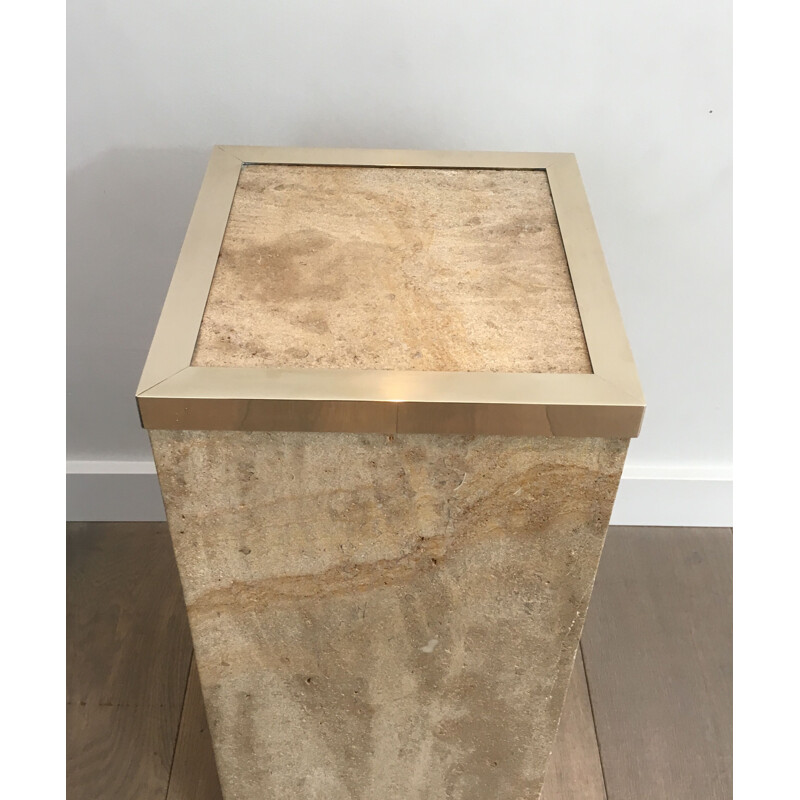 Vintage column Travertine and Brass 1970