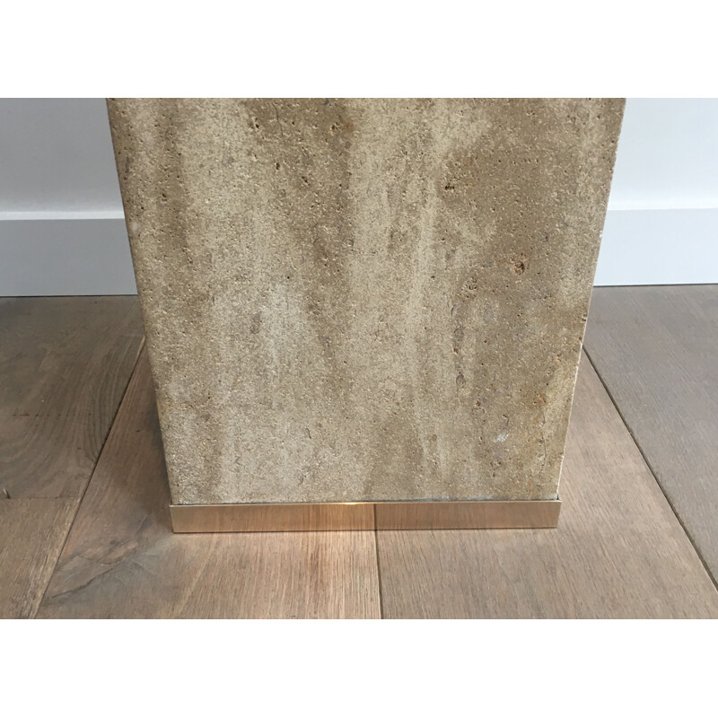 Vintage column Travertine and Brass 1970