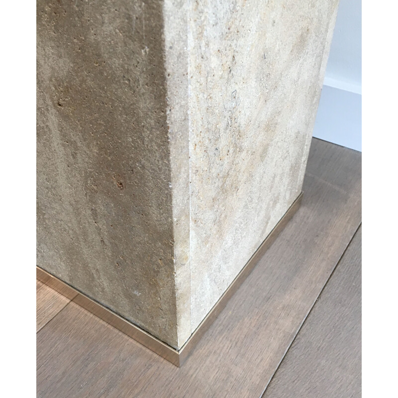 Vintage column Travertine and Brass 1970