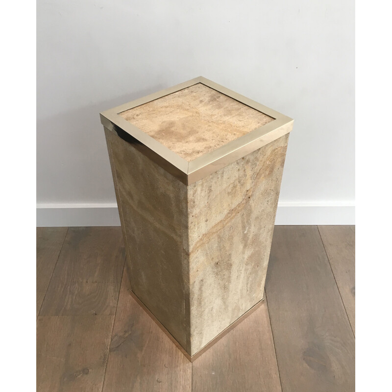 Vintage column Travertine and Brass 1970