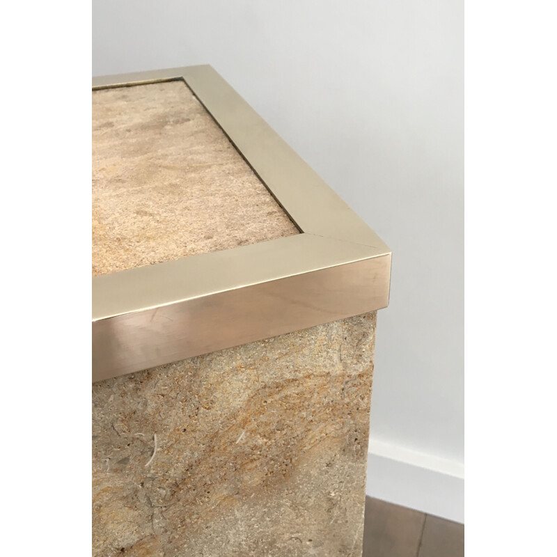 Vintage column Travertine and Brass 1970