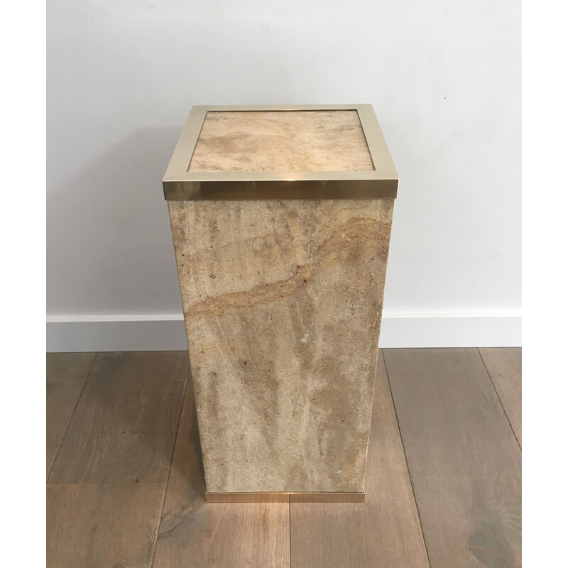 Vintage column Travertine and Brass 1970