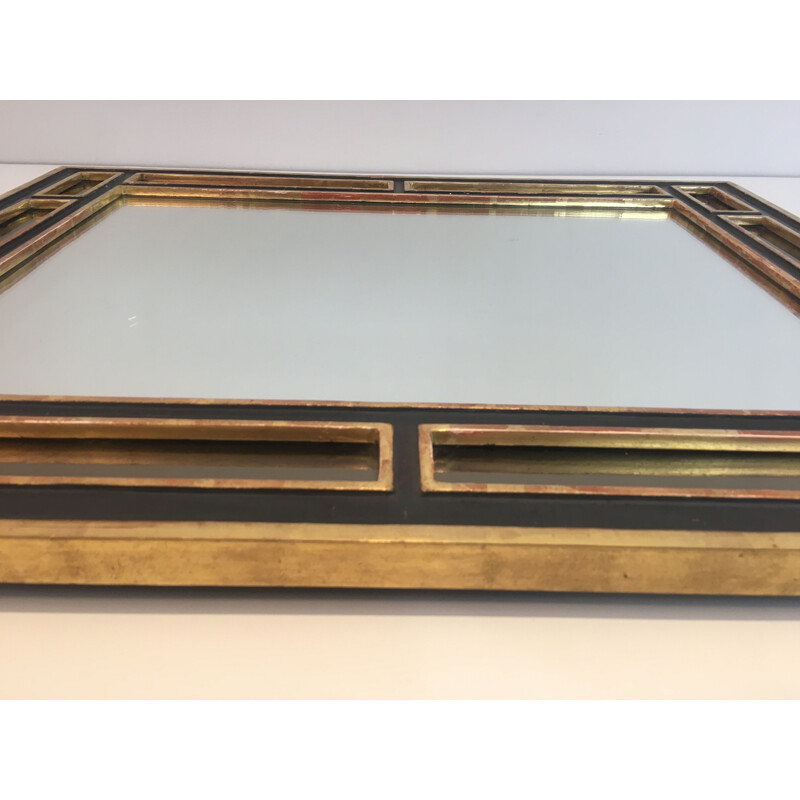 Espejo vintage de madera dorada y policromada, 1970