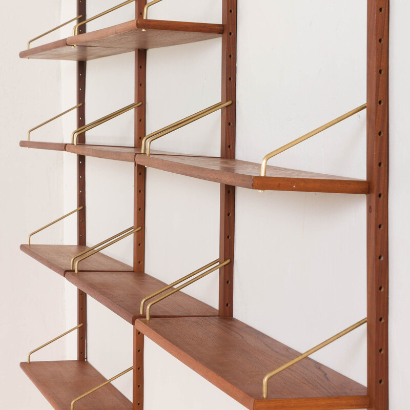 Vintage teak wall unit with 10 shelves in the style of Cadovius Danish 1960s