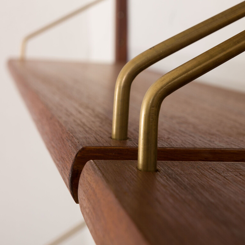 Vintage teak wall unit with 10 shelves in the style of Cadovius Danish 1960s