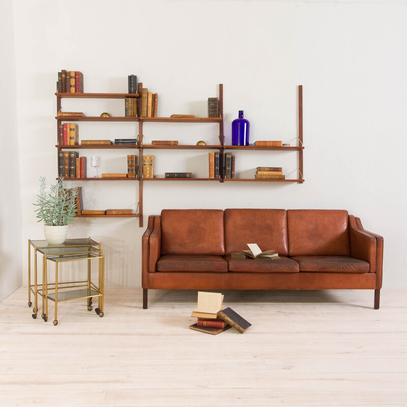 Vintage teak wall unit with 10 shelves in the style of Cadovius Danish 1960s