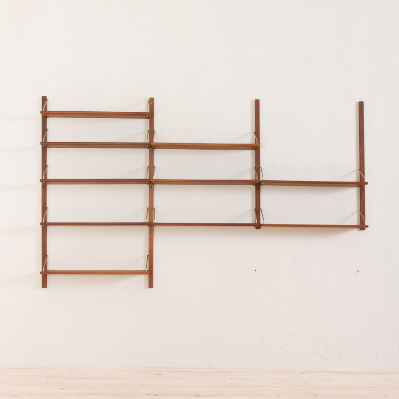 Vintage teak wall unit with 10 shelves in the style of Cadovius Danish 1960s