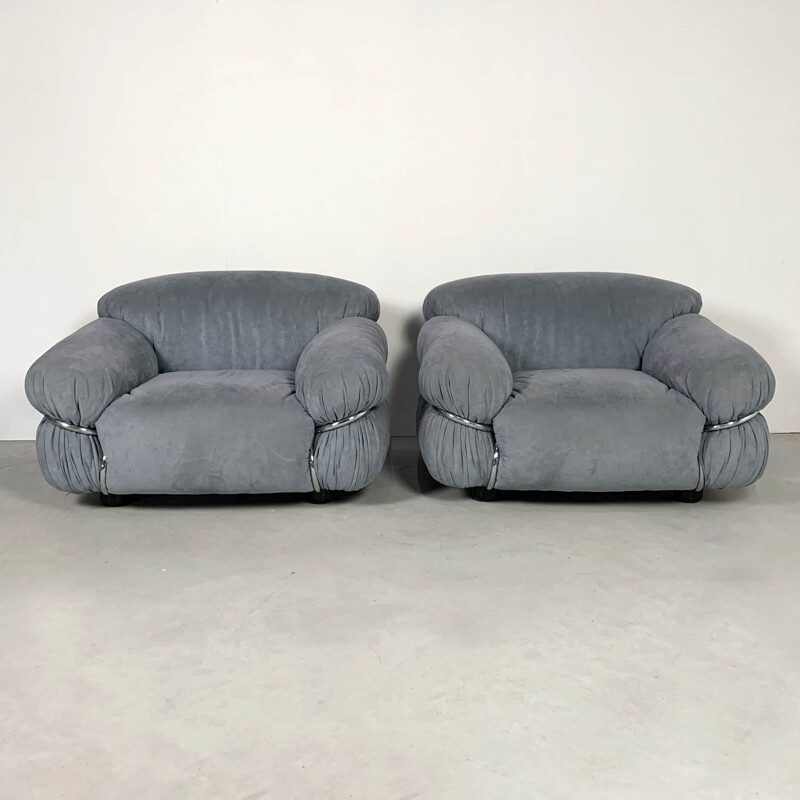 Pair of vintage Sesann Lounge Chairs by Gianfranco Frattini for Cassina, 1970s