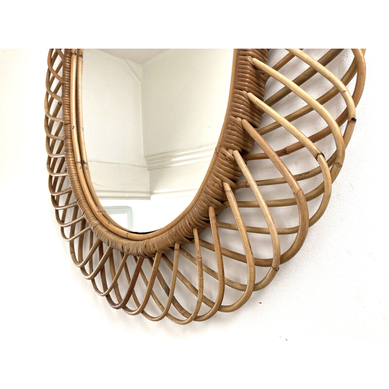 Large vintage  rattan wall mirror Italian 1960s