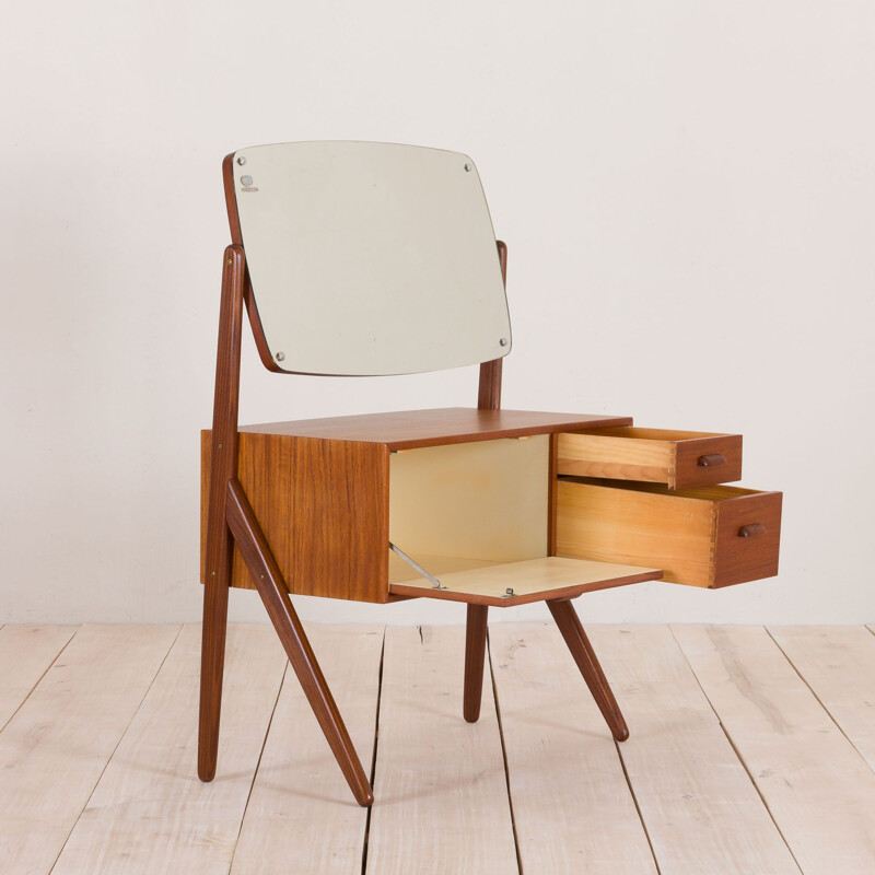 Vintage Teak Y-Leg Vanity with adjustable Mirror by Olholm Mobler Danish 1960s