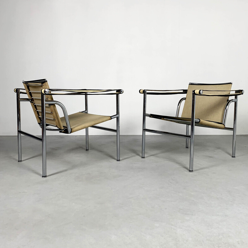 Pair of vintage  Beige LC1 Armchairs by Le Corbusier for Cassina, 1970s