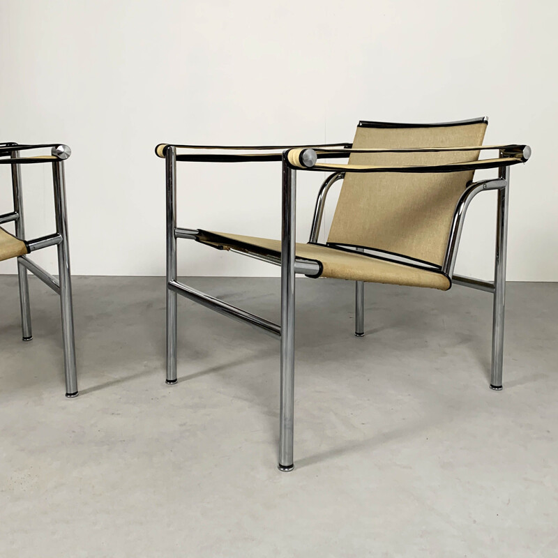 Pair of vintage  Beige LC1 Armchairs by Le Corbusier for Cassina, 1970s