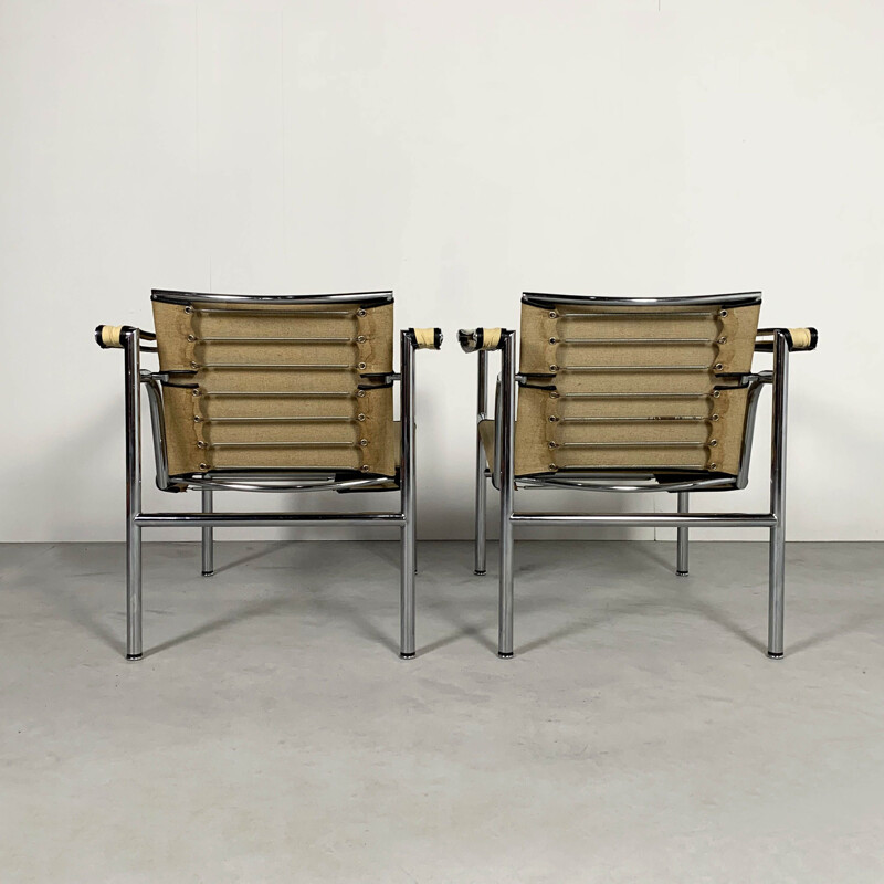 Pair of vintage  Beige LC1 Armchairs by Le Corbusier for Cassina, 1970s