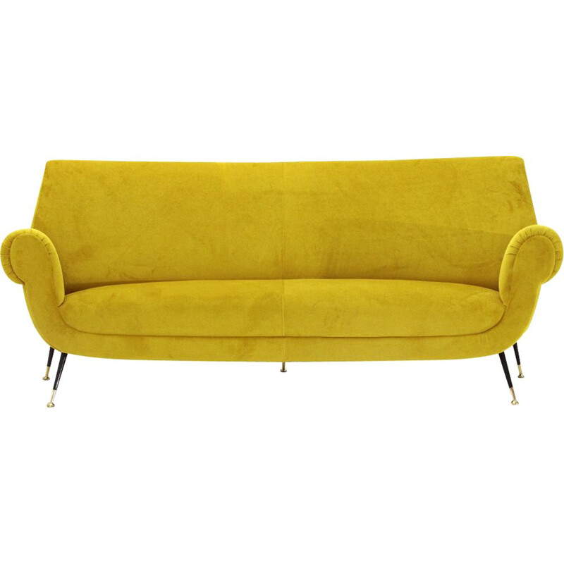 Vintage 3 seater sofa in yellow velvet 1960