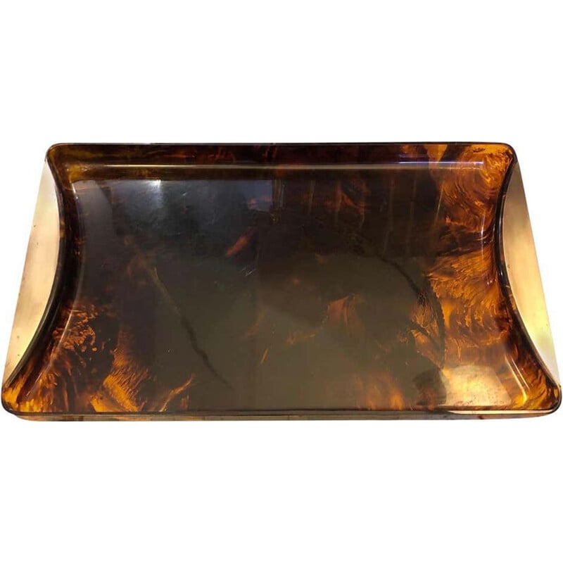 Vintage Tray Fake Tortoise Lucite and Brass Rectangular Italy 1960
