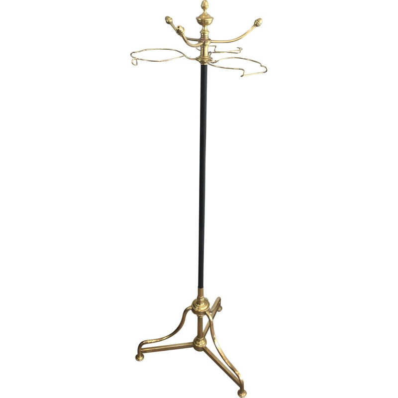 Vintage brass and black lacquered metal coat and hat rack, 1900