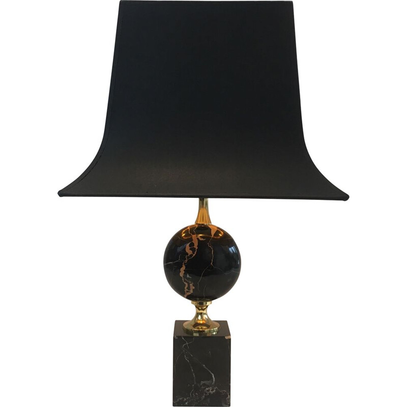 Lampe vintage en Marbre Noir et Métal Doré 1970