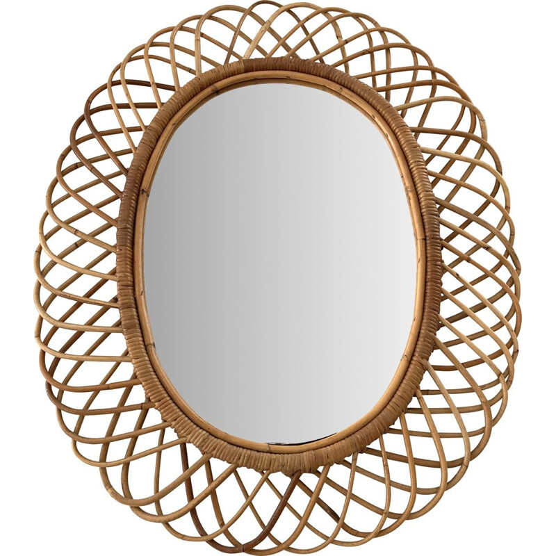 Large vintage  rattan wall mirror Italian 1960s