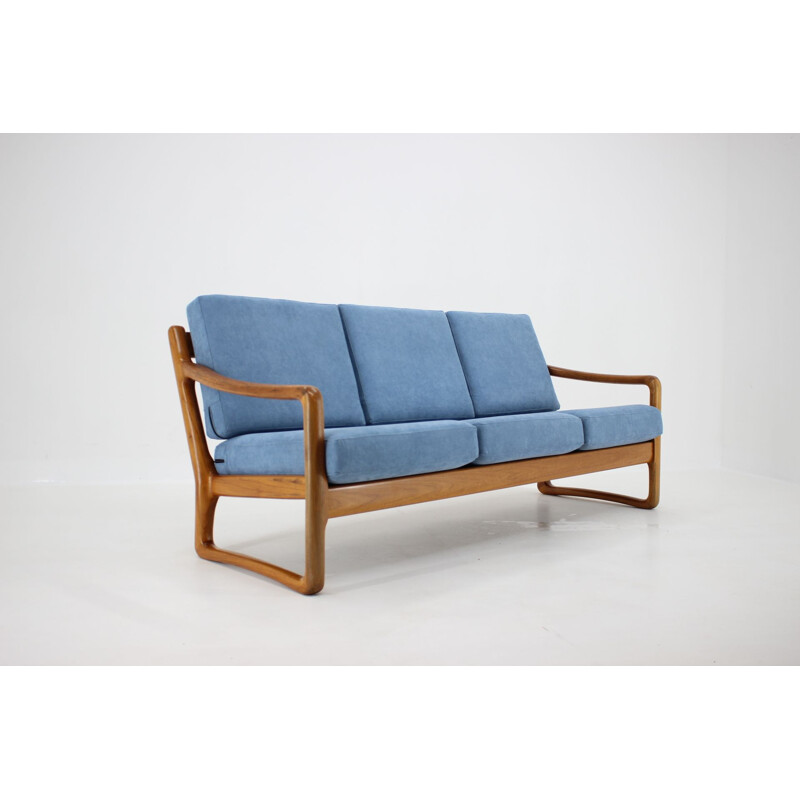 Vintage teak 3 seater blue sofa, Denmark, 1960 