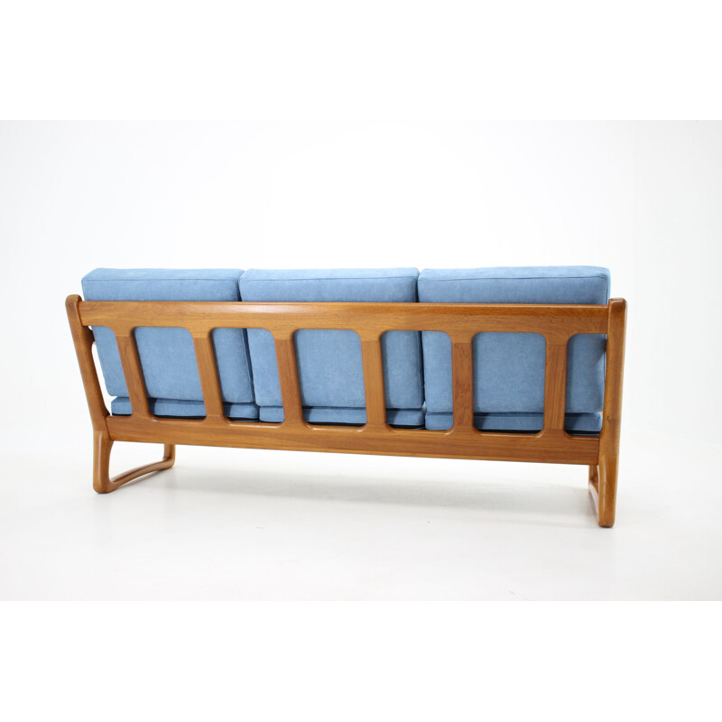 Vintage teak 3 seater blue sofa, Denmark, 1960 