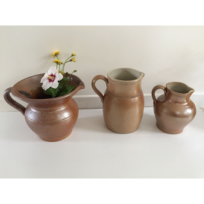 Set of 3 vintage jugs in enamelled Gres